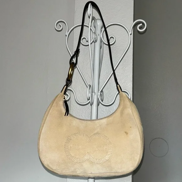 Escada Leather Trim Suede Shoulder Bag - Picture 7 of 15